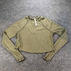 Free People Movement XS Olive Green Long Sleeve Women's Crop Top